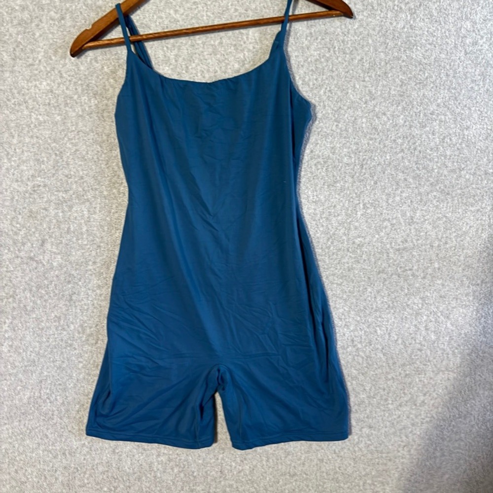HYZ Athletic Romper Athleisure Size Medium Teal Blue Spaghetti Strap Bodycon